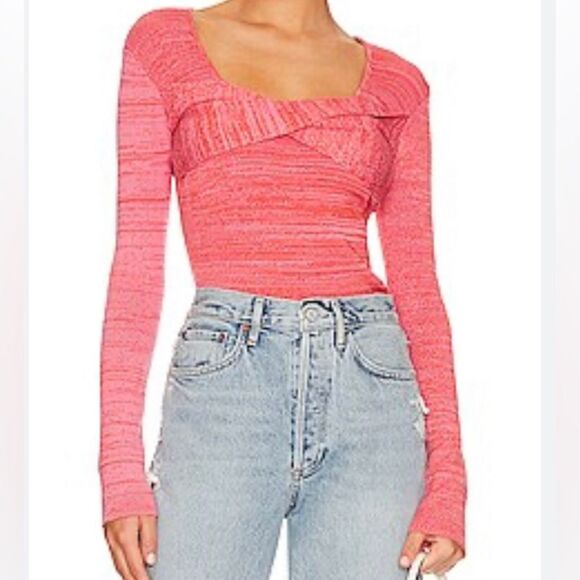 Le Superbe Twisted Sister Long Sleeve Knit Top in Red She Said Soft Viscose - Picture 1 of 16